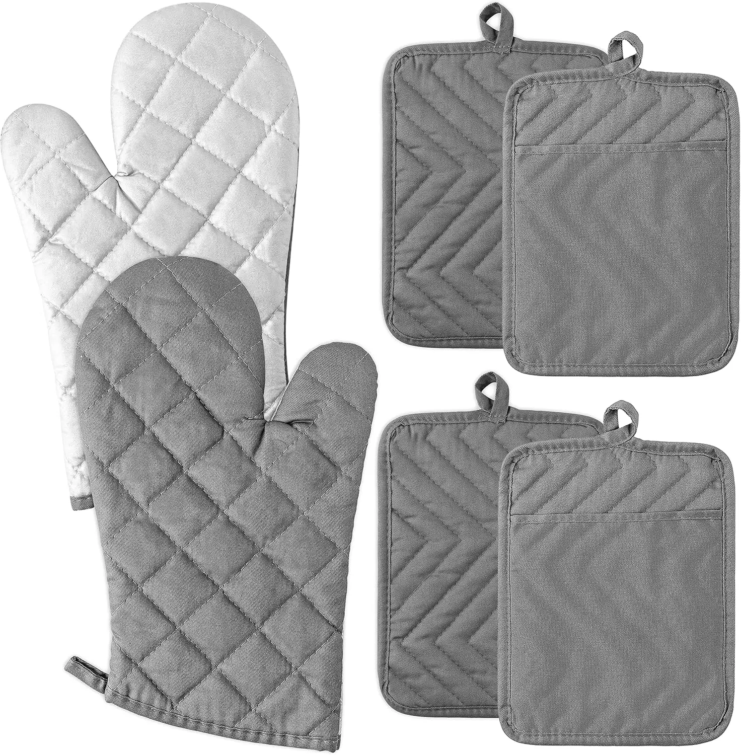 Cotton Oven Mitts & Pot Holders Set, Heat Resistant, Machine Washable, Grey
Cotton Oven Mitts & Pot Holders Set, Heat Resistant, Machine Washable, Grey