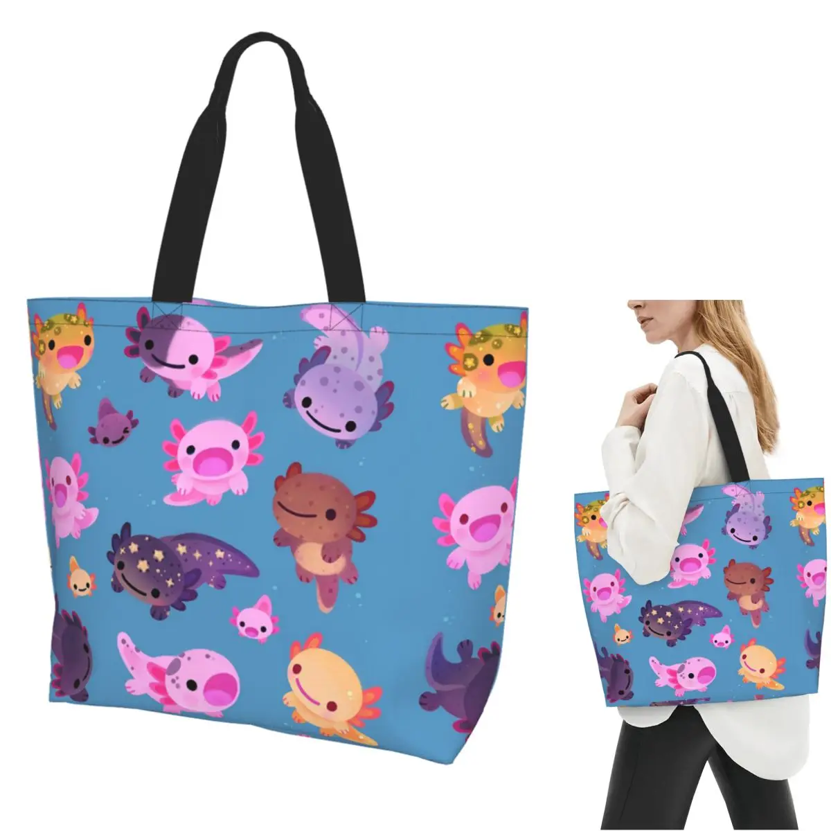 Happy Axolotl - Blue Shopping Tote Bag Canvas Large Capacity Shoulder Bags Shopper Grocery Handbag for Women
Happy Axolotl - Blue Shopping Tote Bag Canvas Large Capacity Shoulder Bags Shopper Grocery Handbag for Women