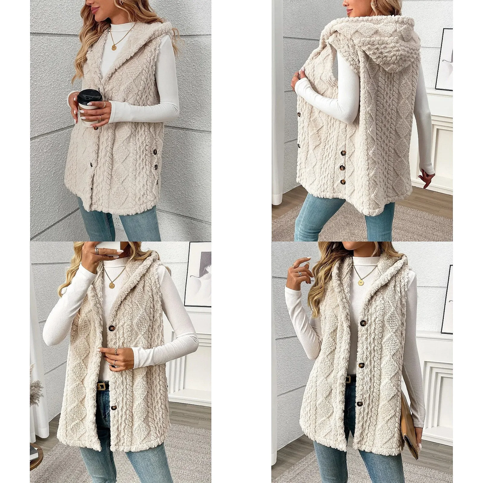 Solid Color Reversible Fuzzy Hooded Button Cardigan Vest Women Casual Autumn Winter
Solid Color Reversible Fuzzy Hooded Button Cardigan Vest Women Casual Autumn Winter