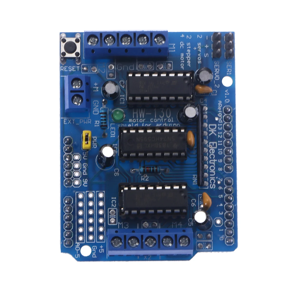 Motor Driver Shield For Mega R3 Duemilanove L293D 4 Dc 2 Stepper Motors 5V Servo Interface 6.8X5.5X2Cm
Motor Driver Shield For Mega R3 Duemilanove L293D 4 Dc 2 Stepper Motors 5V Servo Interface 6.8X5.5X2Cm
