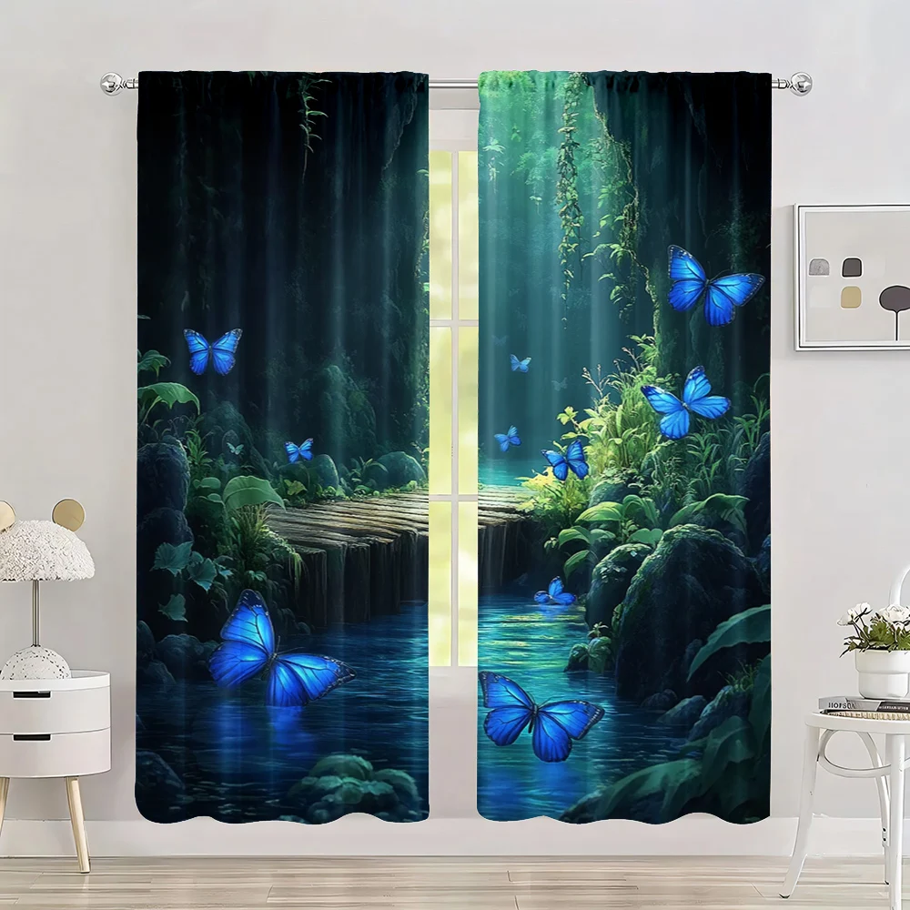 2pc, Spring Curtain Blue butterflies and green jungles Durable Polyester,Without Electricity Festive Curtains Use for Outdoor
2pc, Spring Curtain Blue butterflies and green jungles Durable Polyester,Without Electricity Festive Curtains Use for Outdoor
