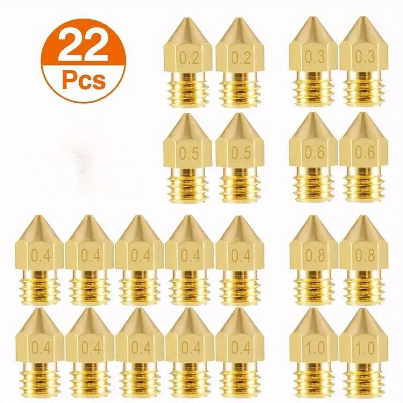 22 Pieces MK8 Extruder Nozzle 1.75mm for 3D Printer Print Head Replacement
22 Pieces MK8 Extruder Nozzle 1.75mm for 3D Printer Print Head Replacement