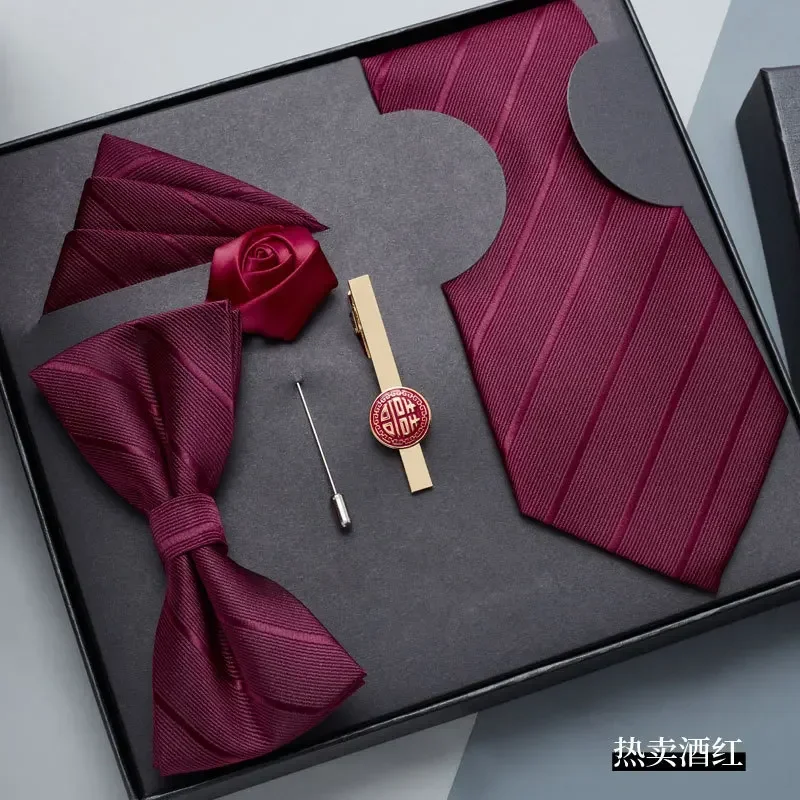 5-piece wine red zipper tie men's formal Business casual fashion version of wedding groom's square scarf tie clip bow tie
5-piece wine red zipper tie men's formal Business casual fashion version of wedding groom's square scarf tie clip bow tie