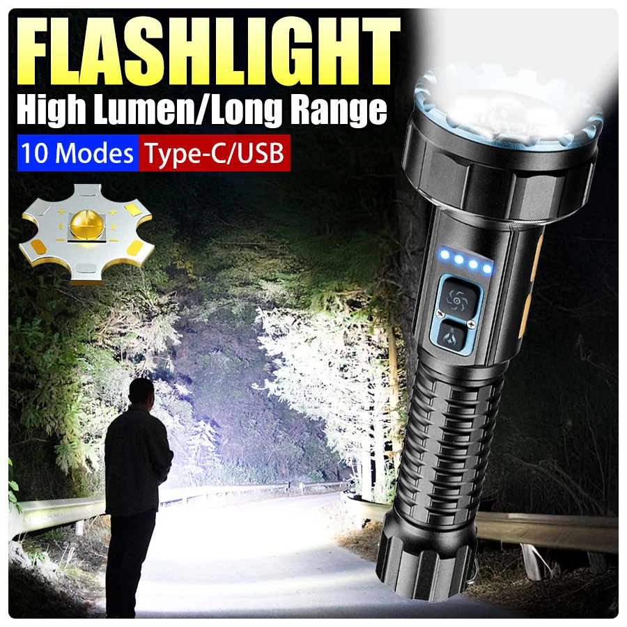 Rechargeable 9-LED High Lumen Tactical Flashlight, 10 Modes Waterproof EDC Flash Light Outdoor Survival Torch for Camping Hiking
Rechargeable 9-LED High Lumen Tactical Flashlight, 10 Modes Waterproof EDC Flash Light Outdoor Survival Torch for Camping Hiking