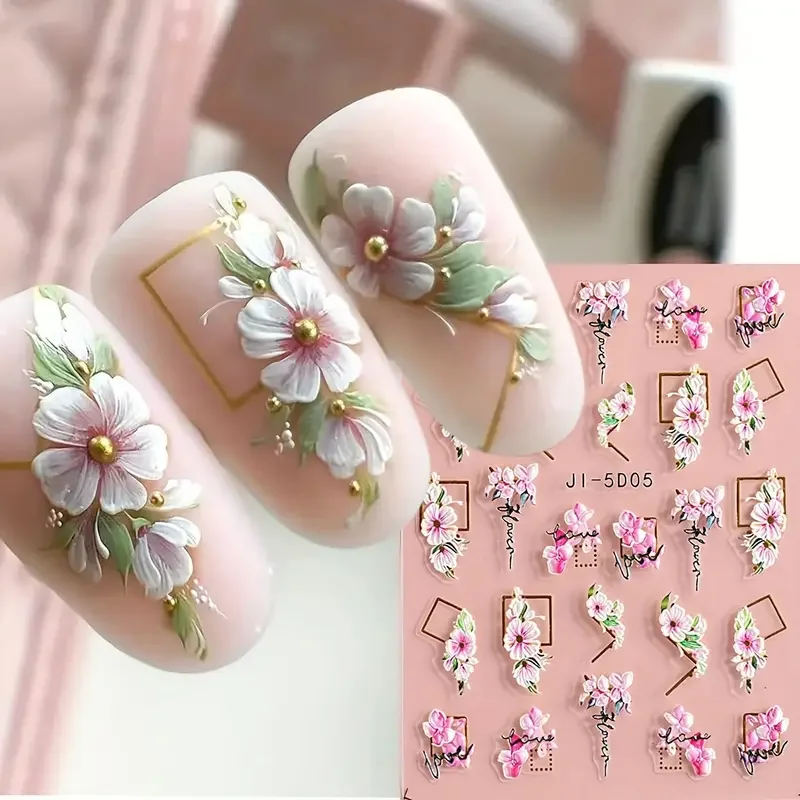 5D Flower Nail Art Stickers Pink White Floral Leaf Cherry Blossom Nail Stickers Acrylic Embossed Engraved Nail Decals for Women
5D Flower Nail Art Stickers Pink White Floral Leaf Cherry Blossom Nail Stickers Acrylic Embossed Engraved Nail Decals for Women