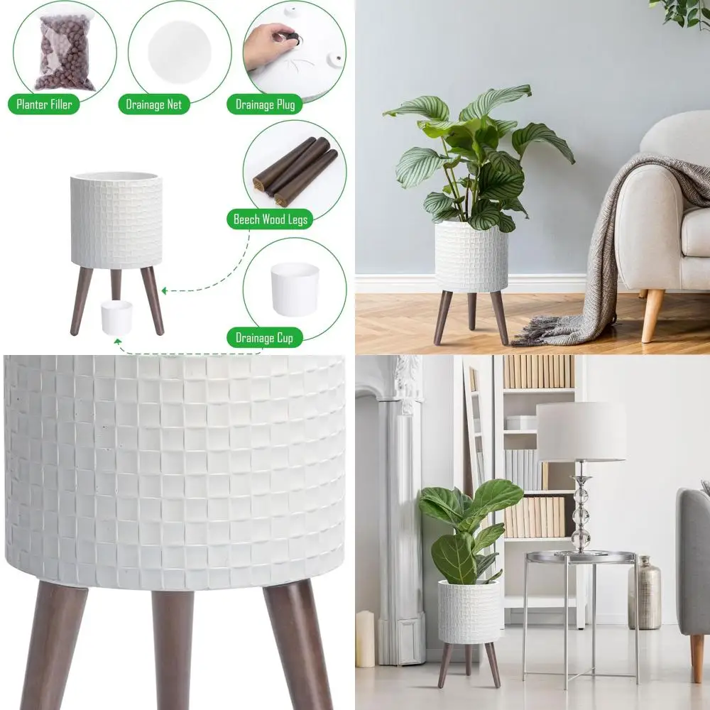 10 Inch Geometric Tile Pattern Planter Pot with Stand, Modern Sleek Design, Indoor Outdoor Decorative, Matte White
10 Inch Geometric Tile Pattern Planter Pot with Stand, Modern Sleek Design, Indoor Outdoor Decorative, Matte White