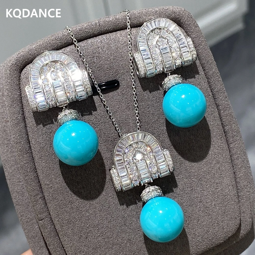 KQDANCE Luxury Designer 925 Silver Synthetic Blue Turquoise Gemstone Pendants Necklaces And Earrings Women's Fine Jewelry Sets
KQDANCE Luxury Designer 925 Silver Synthetic Blue Turquoise Gemstone Pendants Necklaces And Earrings Women's Fine Jewelry Sets