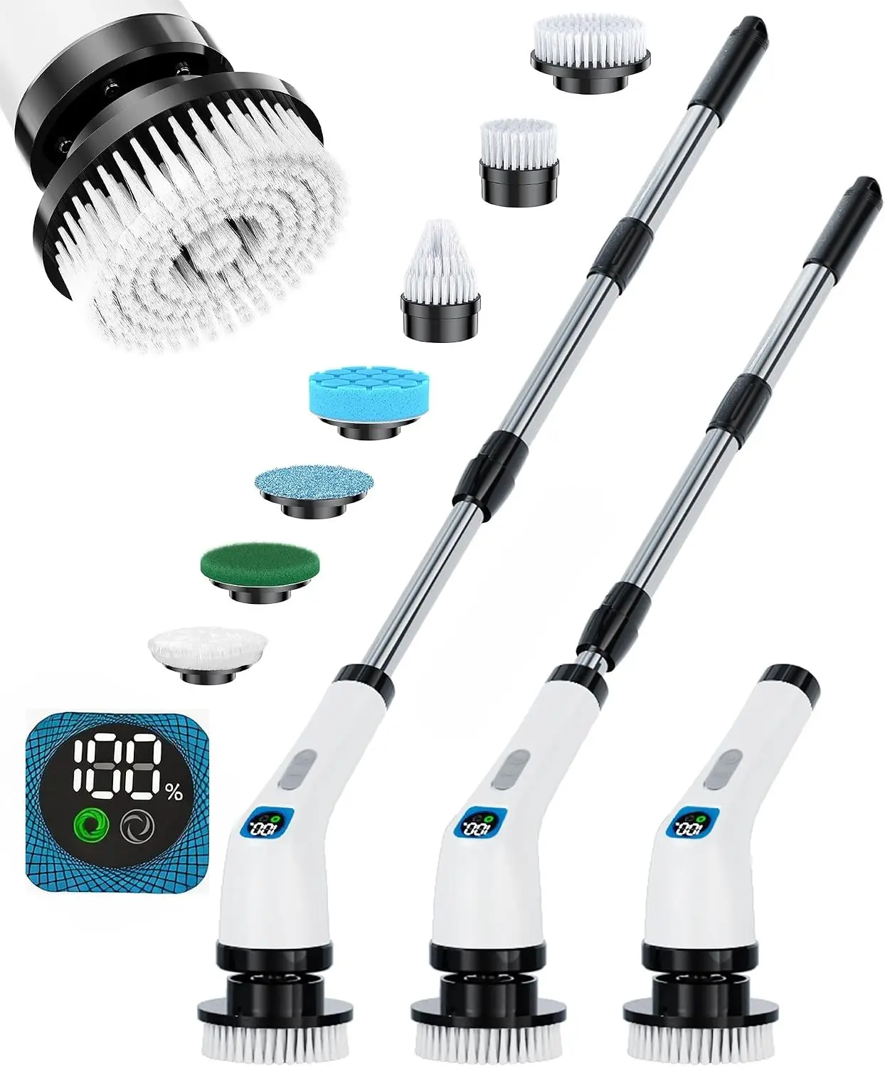 Cordless Electric Spin Scrubber with 7 Brush Heads, IPX7 Waterproof, Adjustable Handle for Bathroom, Shower, Tub, Tile, Grout, Glass
Cordless Electric Spin Scrubber with 7 Brush Heads, IPX7 Waterproof, Adjustable Handle for Bathroom, Shower, Tub, Tile, Grout, Glass