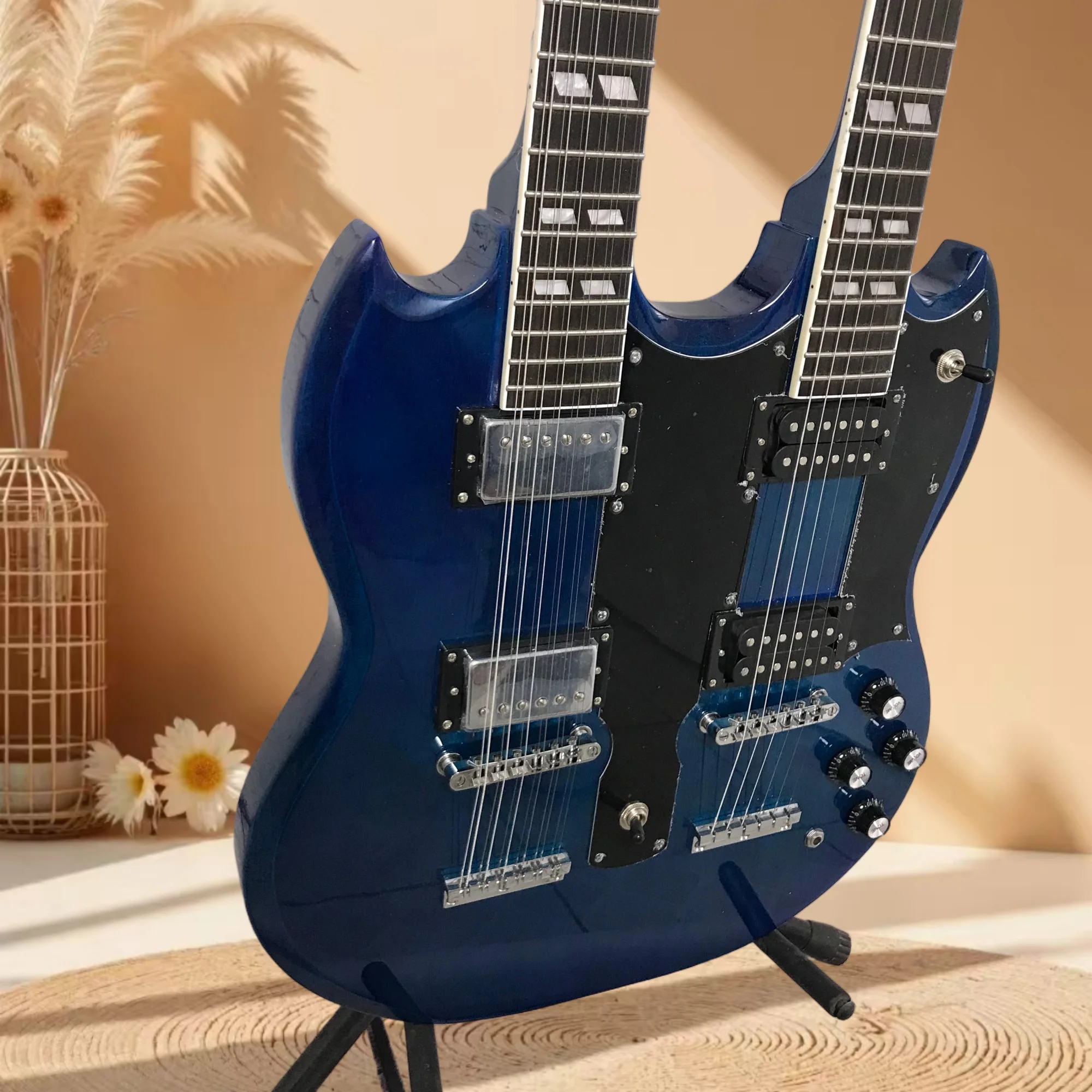Free Shipping Transparent Blue SG00S Double Neck Electric Guitar 12and 6 String Block Inlay Fixed Bridge
Free Shipping Transparent Blue SG00S Double Neck Electric Guitar 12and 6 String Block Inlay Fixed Bridge