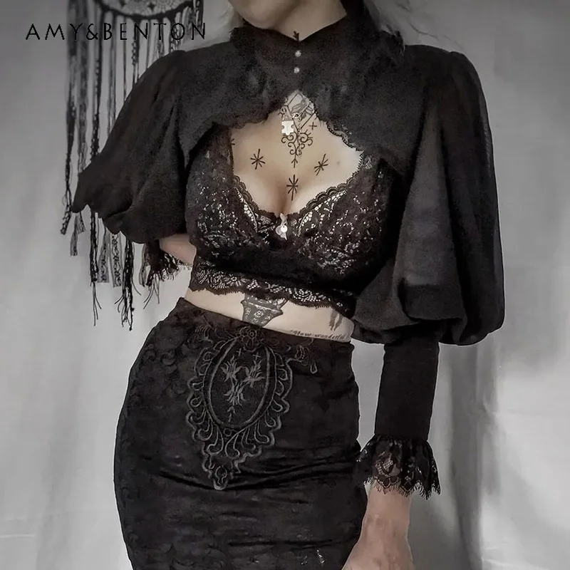 Gothic Dark Lace Court Stand Collar Vest Women's Top Original Design Sweet Cool Sexy Hot Girl Versatile Short Jackets Ladies
Gothic Dark Lace Court Stand Collar Vest Women's Top Original Design Sweet Cool Sexy Hot Girl Versatile Short Jackets Ladies