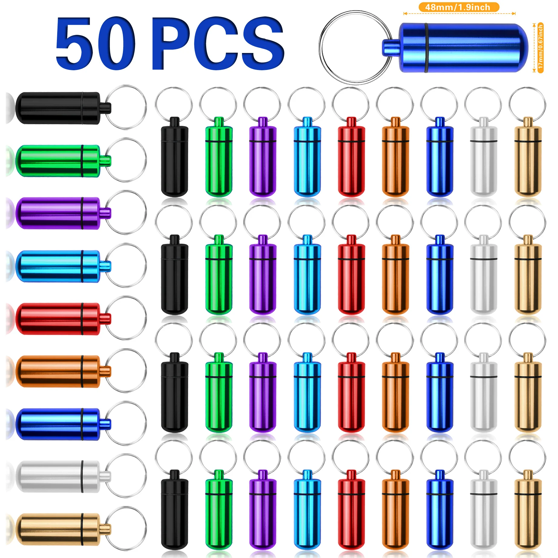 50Pcs Portable Pill Box Keychain Aluminium Alloy Mini Pill Organizer Travel Case Container Waterproof Metal Pill Holder 
50Pcs Portable Pill Box Keychain Aluminium Alloy Mini Pill Organizer Travel Case Container Waterproof Metal Pill Holder