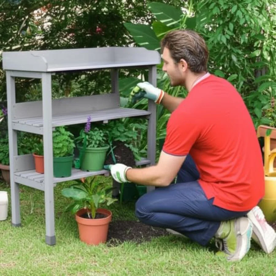 Garden garage potting table with metal tabletop and solid wood grey 30.5'' x 14.6'' x 35.5'' 3-tier sturdy outdoor workstation
Garden garage potting table with metal tabletop and solid wood grey 30.5'' x 14.6'' x 35.5'' 3-tier sturdy outdoor workstation