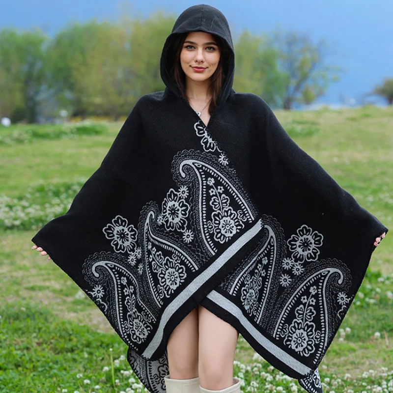 New European And American Style Hooded Knitted Cape Shawl For Women, Hot Sale Woven Split Cape
New European And American Style Hooded Knitted Cape Shawl For Women, Hot Sale Woven Split Cape