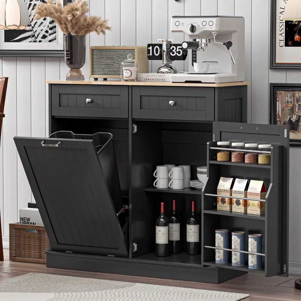 13 Gallons Tilt Out Trash Can Cabinet Hidden Kitchen Trash Cabinet Freestanding Recycling Pantry with Hideaway Drawers Pet Proo
13 Gallons Tilt Out Trash Can Cabinet Hidden Kitchen Trash Cabinet Freestanding Recycling Pantry with Hideaway Drawers Pet Proo
