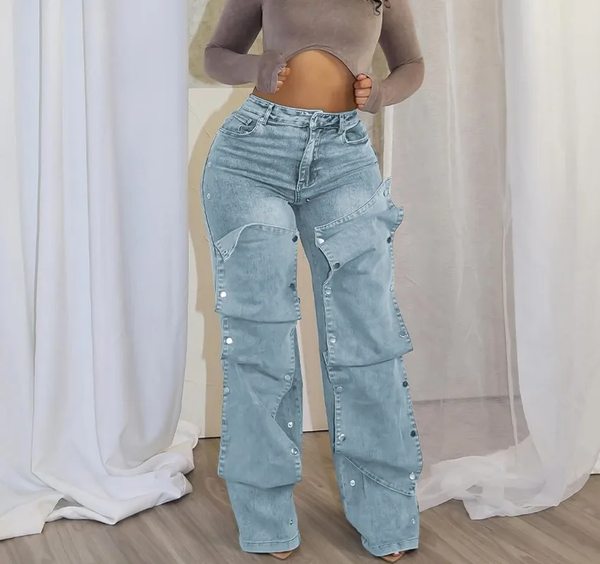 Studs Decor Loose Casual Denim Pants Women Fashion Button Fly High Waist Stretch Jeans Straight Trousers Streetwear Bottoms
Studs Decor Loose Casual Denim Pants Women Fashion Button Fly High Waist Stretch Jeans Straight Trousers Streetwear Bottoms