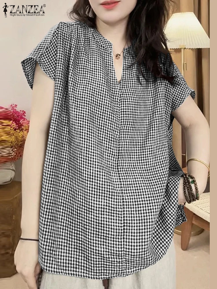 ZANZEA Women's Casual Gingham Blouses V-Neck Short Cap Sleeve Loose Oversize High-Low Tops 2025 Summer Streetwear 3 Colors S-3XL
ZANZEA Women's Casual Gingham Blouses V-Neck Short Cap Sleeve Loose Oversize High-Low Tops 2025 Summer Streetwear 3 Colors S-3XL