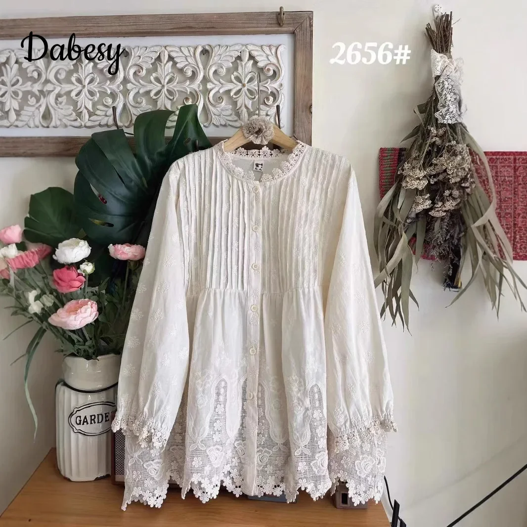 Women Pleated Cotton Linen Shirts Japanese Mori Girl Lace Ruffle Long Sleeve Kawaii Blouses Autumn Retro O-neck Loose Lolita Top
Women Pleated Cotton Linen Shirts Japanese Mori Girl Lace Ruffle Long Sleeve Kawaii Blouses Autumn Retro O-neck Loose Lolita Top