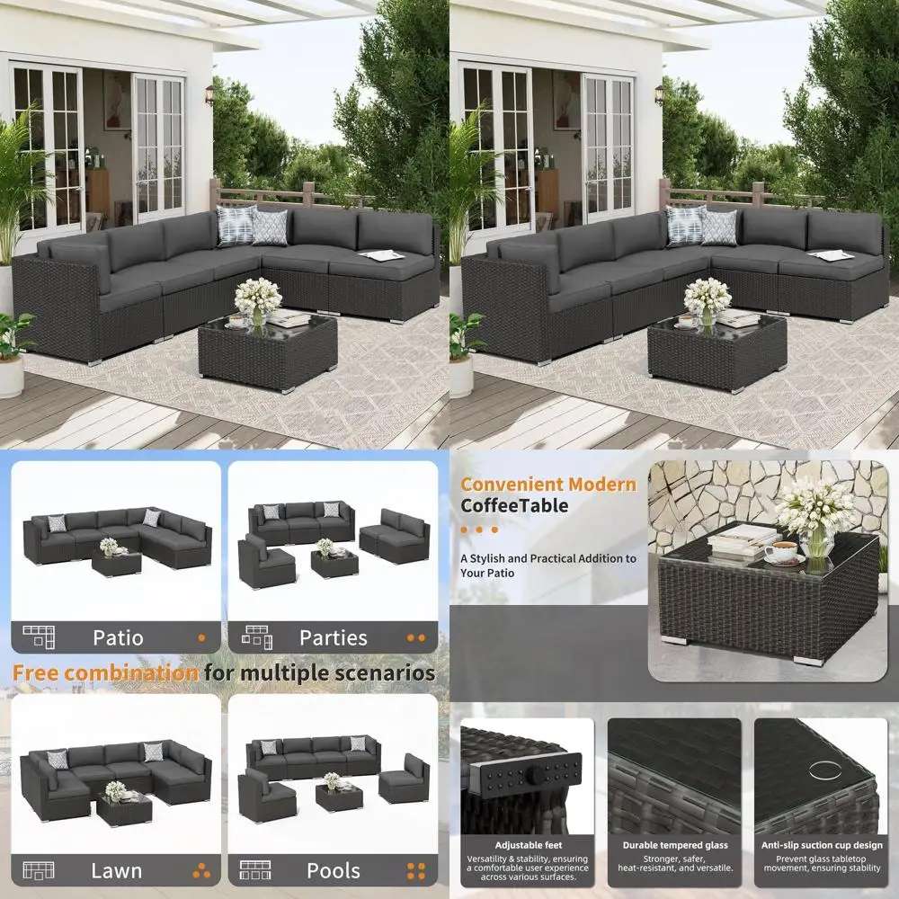 Серый 7-местный комплект садовой мебели из искусственного ротанга с подушками и столом со стеклянной столешницей
Серый 7-местный комплект садовой мебели из искусственного ротанга с подушками и столом со стеклянной столешницей