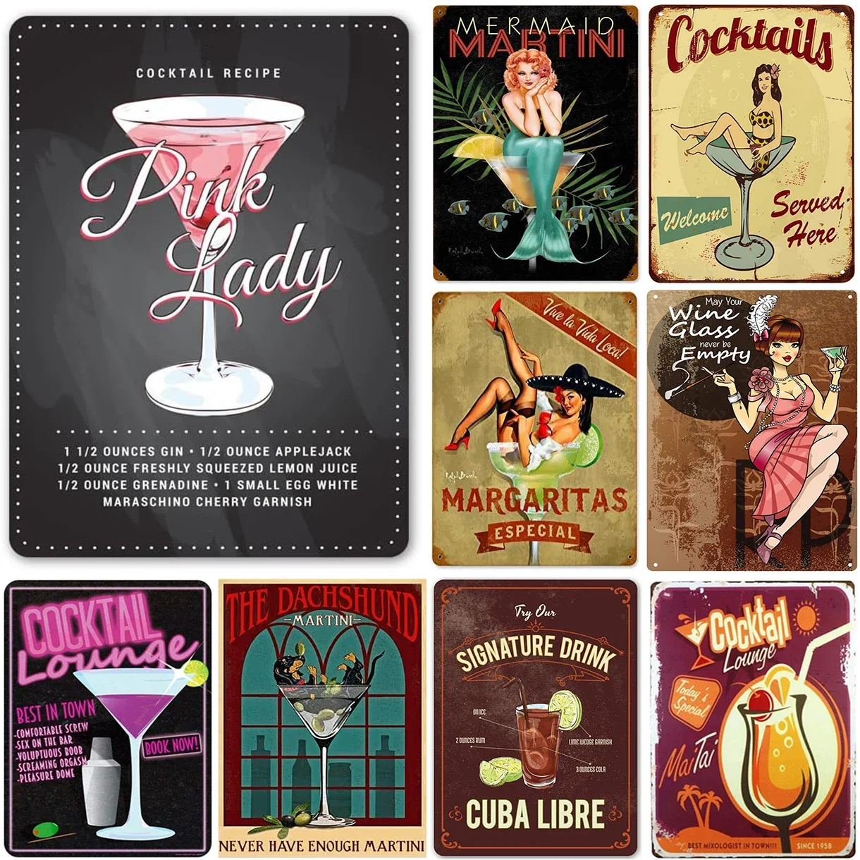 Retro Metal Tin Sign Plaques Cocktail Cuba Libre Margaritas Drink Menu Vintage Art Bar Pub Cafe Lounge Live Jazz Wall Decoration
Retro Metal Tin Sign Plaques Cocktail Cuba Libre Margaritas Drink Menu Vintage Art Bar Pub Cafe Lounge Live Jazz Wall Decoration