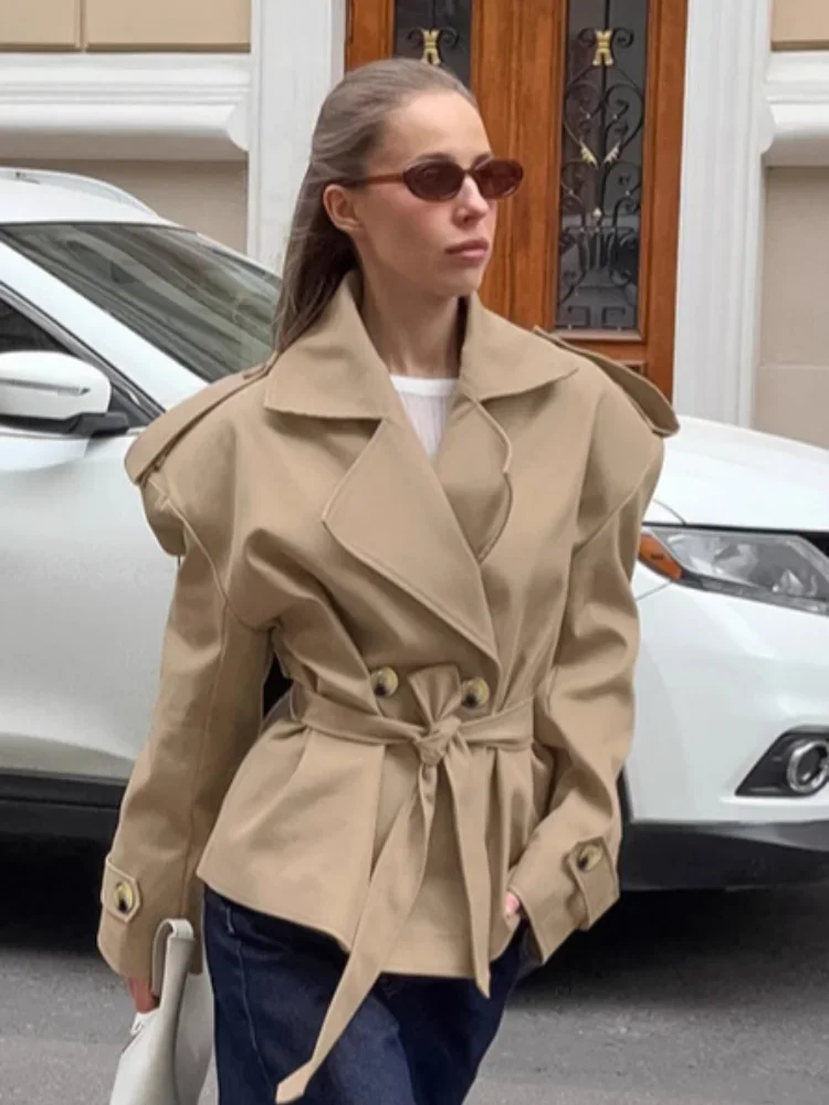 2025 New Autumn Casual Women Lace-up Cropped Trench Coat Street Long Sleeves Lapel Wide Shoulder Female Windbreaker Lady Jackets
2025 New Autumn Casual Women Lace-up Cropped Trench Coat Street Long Sleeves Lapel Wide Shoulder Female Windbreaker Lady Jackets