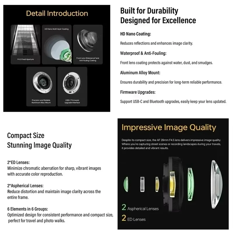 A13E-28Mm F4.5 Full-Frame Fixed Focus Pancake Lens For Sony FE Micro-Single Camera Autofocus
A13E-28Mm F4.5 Full-Frame Fixed Focus Pancake Lens For Sony FE Micro-Single Camera Autofocus