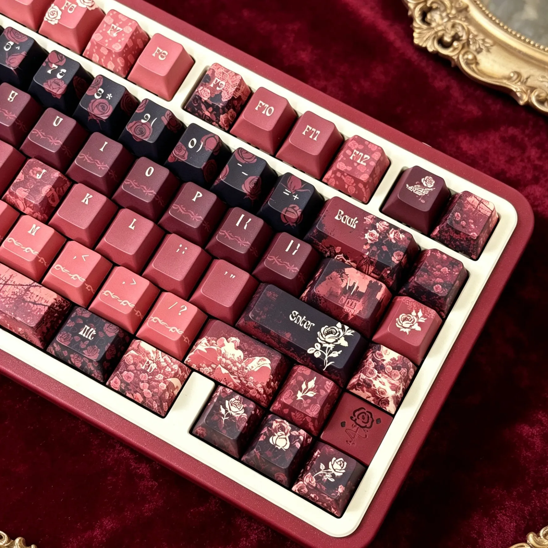 MAIMOOO Dark Fragrance Rose Keycap 132Keys Cherry Profile PBT Custom Wine Red Retro Keycaps for 75/87/98/104 Mechanical Keyboard
MAIMOOO Dark Fragrance Rose Keycap 132Keys Cherry Profile PBT Custom Wine Red Retro Keycaps for 75/87/98/104 Mechanical Keyboard