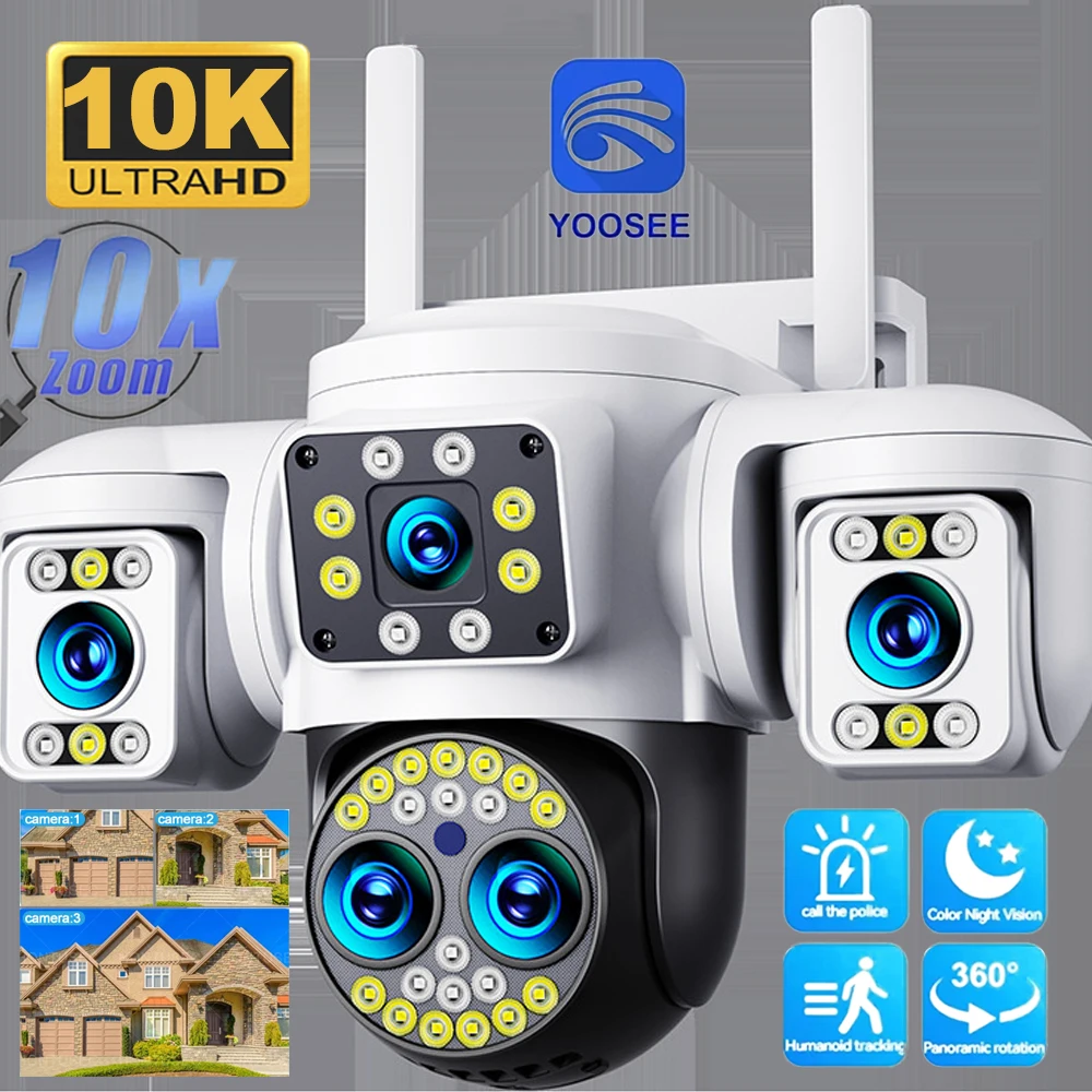 Security Protection 10K WiFi Camera Outdoor Four Lens Triple Screen 10X Zoom 360° CCTV Surveillance Ai Yoosee 16MP Security Cam
Security Protection 10K WiFi Camera Outdoor Four Lens Triple Screen 10X Zoom 360° CCTV Surveillance Ai Yoosee 16MP Security Cam