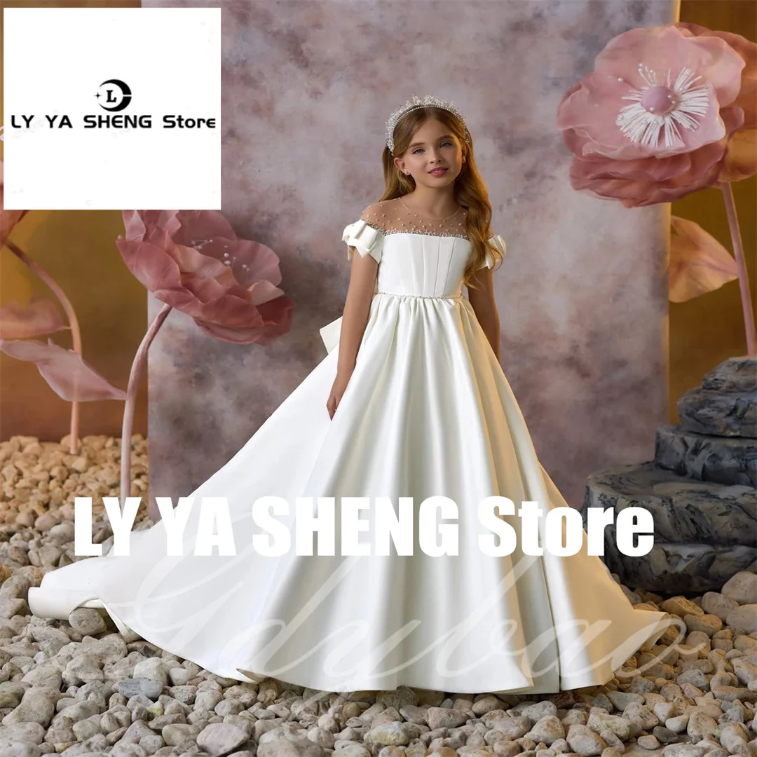 Communion Elegant Satin Flower Girl Dress For Wedding Beaded Short Sleeves Puffy With Bow Kids Birthday Party First Communion
Communion Elegant Satin Flower Girl Dress For Wedding Beaded Short Sleeves Puffy With Bow Kids Birthday Party First Communion