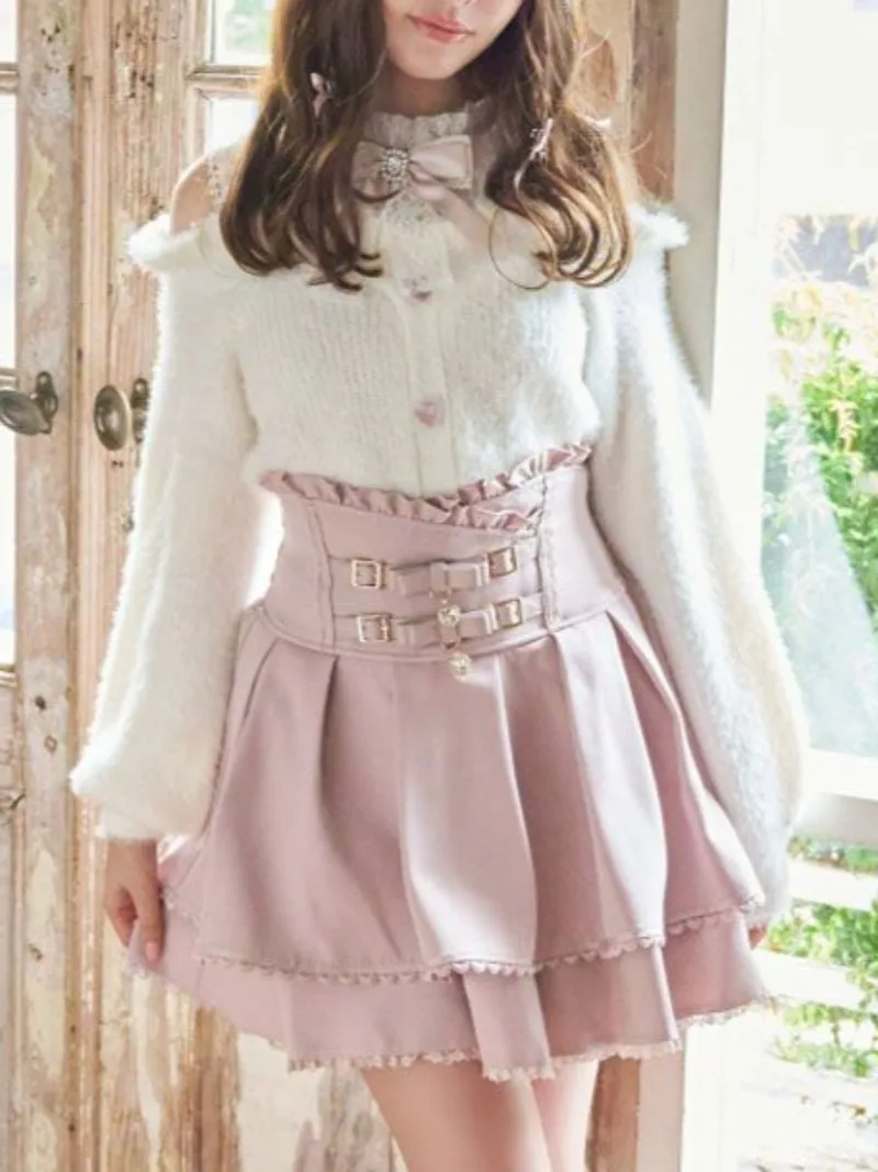 Розовые, черные японские мини-юбки Kawaii, сказочные плиссированные мини-юбки с высокой талией, кружевные юбки в стиле Лолиты с пряжкой и бантом для женщин
Розовые, черные японские мини-юбки Kawaii, сказочные плиссированные мини-юбки с высокой талией, кружевные юбки в стиле Лолиты с пряжкой и бантом для женщин