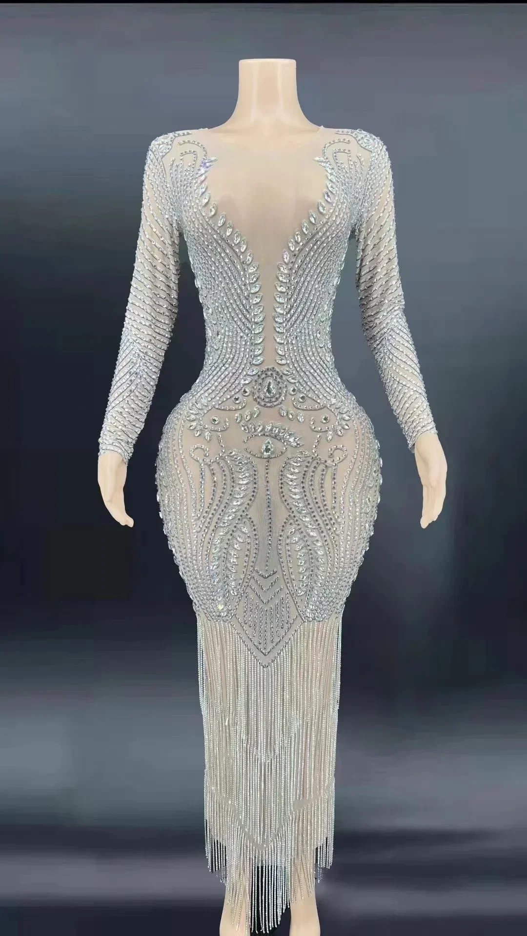 Long Tassel Drill Chain Rhinestone Women Dress Birthday Party High Level Outfit Prom Evening Shinning Stage Wear Lyrical Dance
Long Tassel Drill Chain Rhinestone Women Dress Birthday Party High Level Outfit Prom Evening Shinning Stage Wear Lyrical Dance