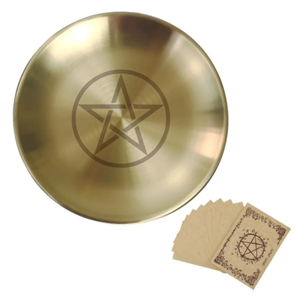 Pentagram Altar Ritual Burning Holder Plate 14cm Durable Burning Flat Bowl Multi-purpose Stainless Steel Altar Bowl
Pentagram Altar Ritual Burning Holder Plate 14cm Durable Burning Flat Bowl Multi-purpose Stainless Steel Altar Bowl