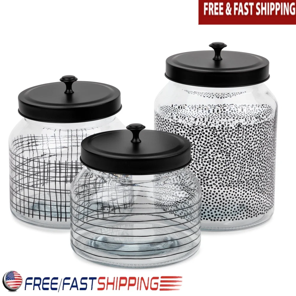 Geometric Glass Food Storage Jars Set 3-Piece Airtight Kitchen Containers Snacks Grains Rice Pasta Durable Food-Safe Glass
Geometric Glass Food Storage Jars Set 3-Piece Airtight Kitchen Containers Snacks Grains Rice Pasta Durable Food-Safe Glass