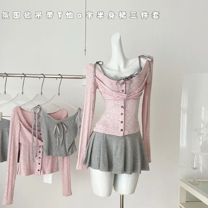 Korean Pure Sexy Suit Women's Summer Lace Camisole Off Shoulder T-shirt High-waisted Mini Skirt Three-piece Set Female Clothes
Korean Pure Sexy Suit Women's Summer Lace Camisole Off Shoulder T-shirt High-waisted Mini Skirt Three-piece Set Female Clothes