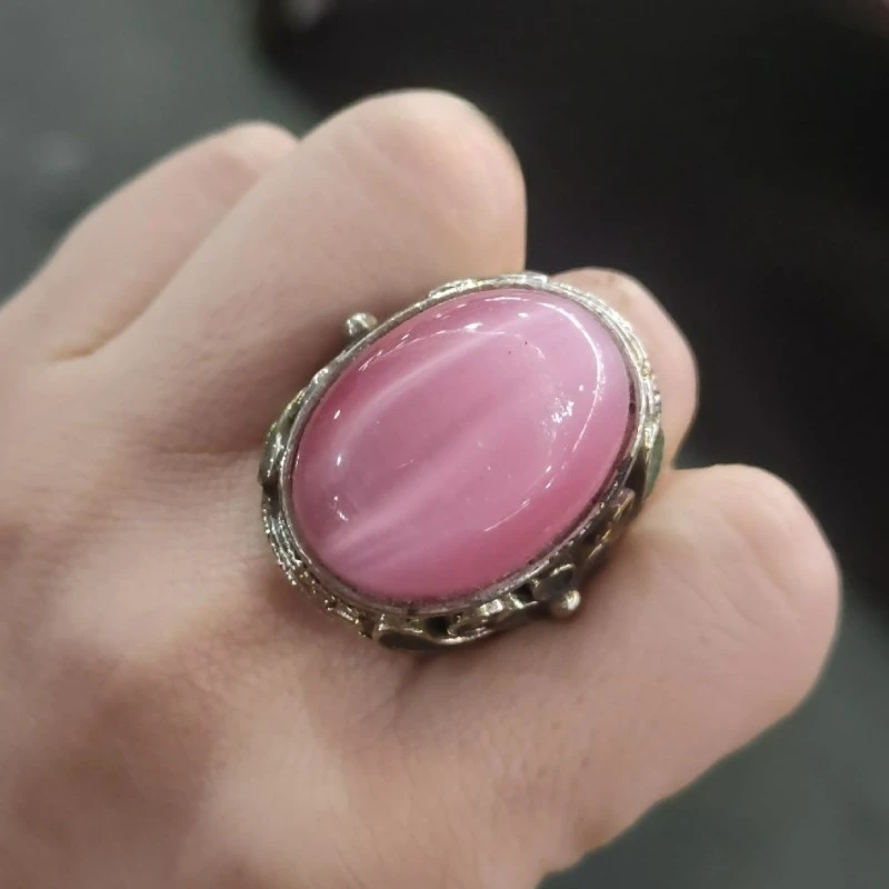 Vintage Silver Ring Thumb Ring, Inlaid Pink Jade Gemstone Retro Craft Jewelry Gift
Vintage Silver Ring Thumb Ring, Inlaid Pink Jade Gemstone Retro Craft Jewelry Gift