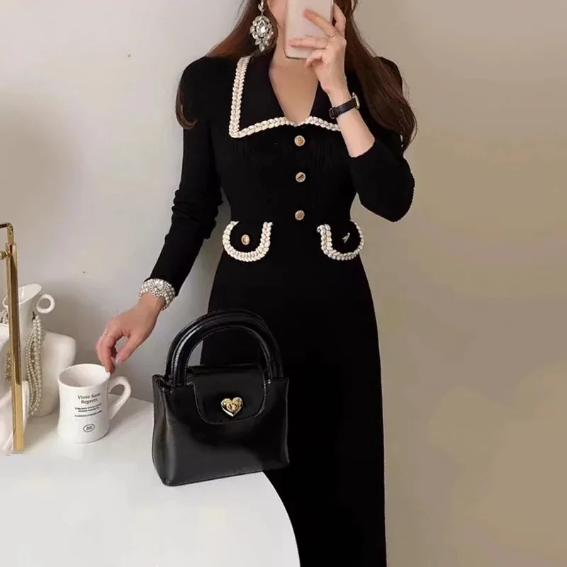 Contrast High Waist Vestidos Mujer Small Fragrance Women Dresses Korean Knitted Dress Long Sleeve Vestido 2025 Button Robes
Contrast High Waist Vestidos Mujer Small Fragrance Women Dresses Korean Knitted Dress Long Sleeve Vestido 2025 Button Robes