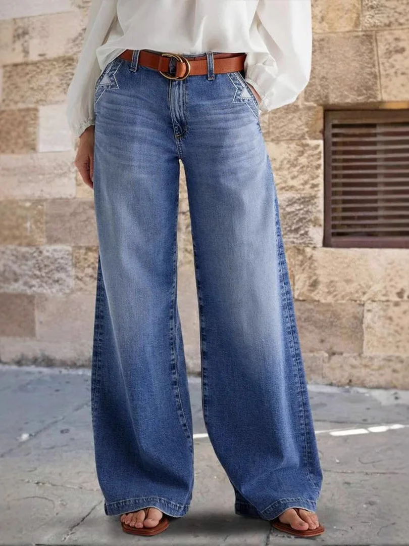 Women's Retro Wide Leg Denim Jeans Spring New Style Embroidered Elastic Straight Leg Pants High Waist Blue Cotton Blend
Women's Retro Wide Leg Denim Jeans Spring New Style Embroidered Elastic Straight Leg Pants High Waist Blue Cotton Blend
