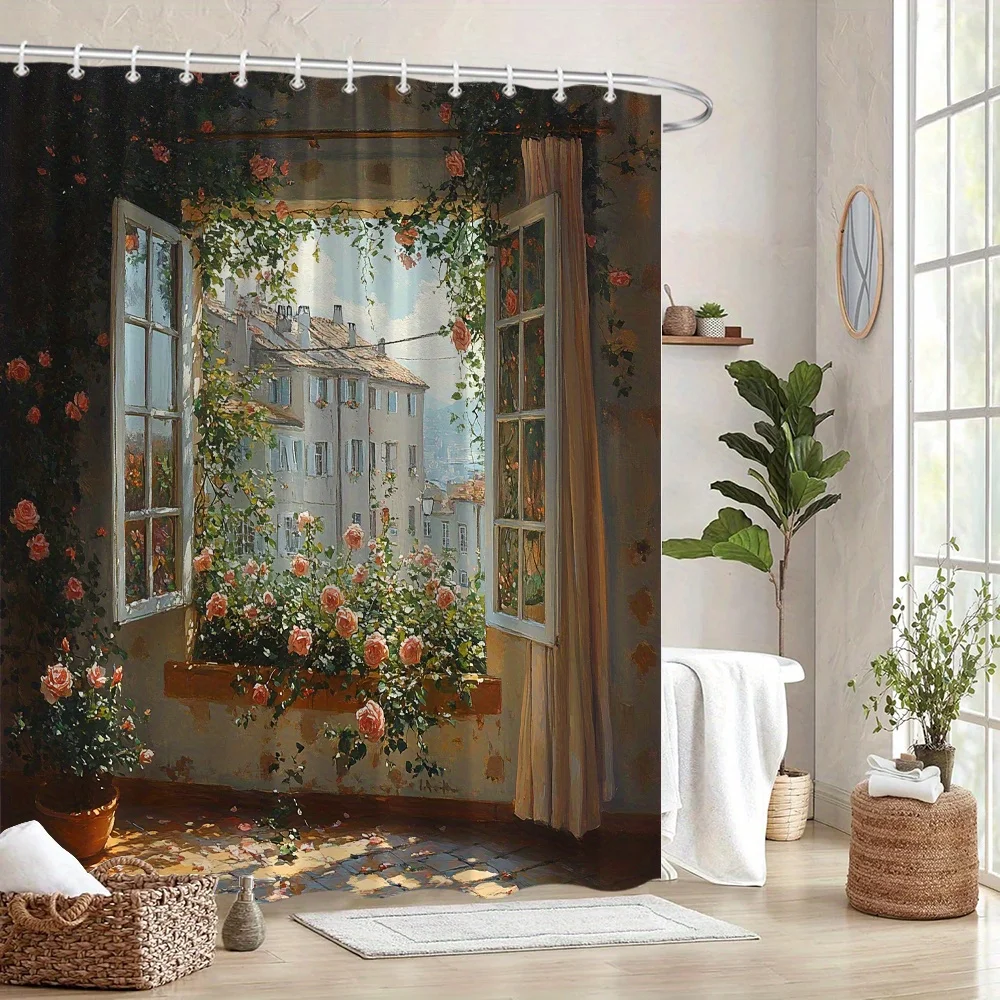 J.B. Занавеска для душа Wauters European Street Window, романтическая деревенская сцена, розы и цветы Sunlit, полиэстер, можно стирать в машине
J.B. Занавеска для душа Wauters European Street Window, романтическая деревенская сцена, розы и цветы Sunlit, полиэстер, можно стирать в машине