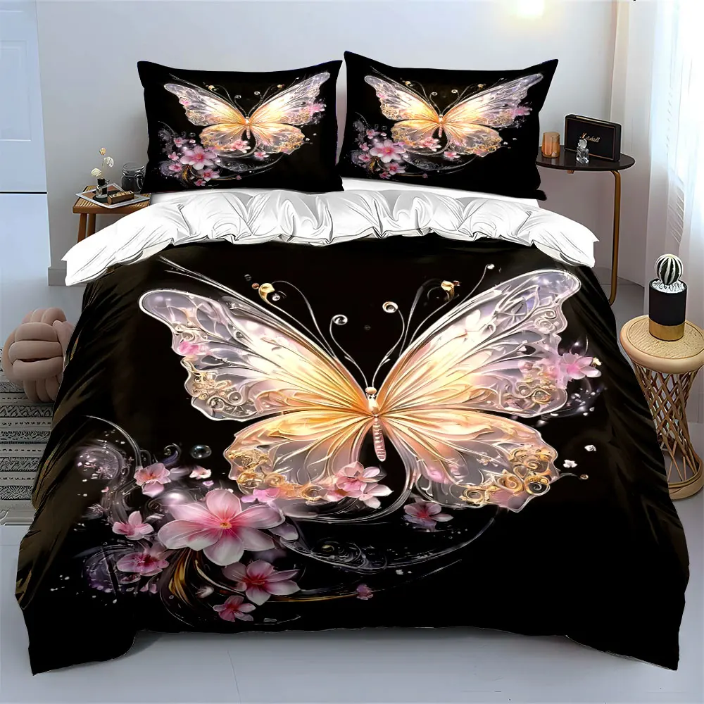 Sparkling Butterfly with Pink Flowers Duvet Cover Set with 3D Printing Design Soft Polyester Bedding Set All-Season Comfort
Sparkling Butterfly with Pink Flowers Duvet Cover Set with 3D Printing Design Soft Polyester Bedding Set All-Season Comfort