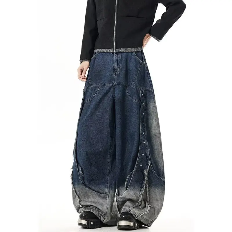 Korean Retro Distressed Patchwork Fringed Rivet Jeans Men'S Casual Loose Wide Leg Straight Leg Pants Curved Knife Pants
Korean Retro Distressed Patchwork Fringed Rivet Jeans Men'S Casual Loose Wide Leg Straight Leg Pants Curved Knife Pants