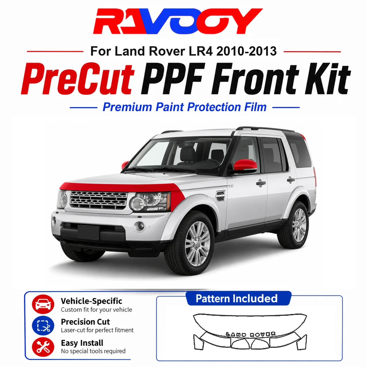 8.5mil TPU Precut PPF Kit For Land Rover LR4 2010-2013 - Hood, Fenders & Mirror Set - Self-Healing Clear Bra Film
8.5mil TPU Precut PPF Kit For Land Rover LR4 2010-2013 - Hood, Fenders & Mirror Set - Self-Healing Clear Bra Film