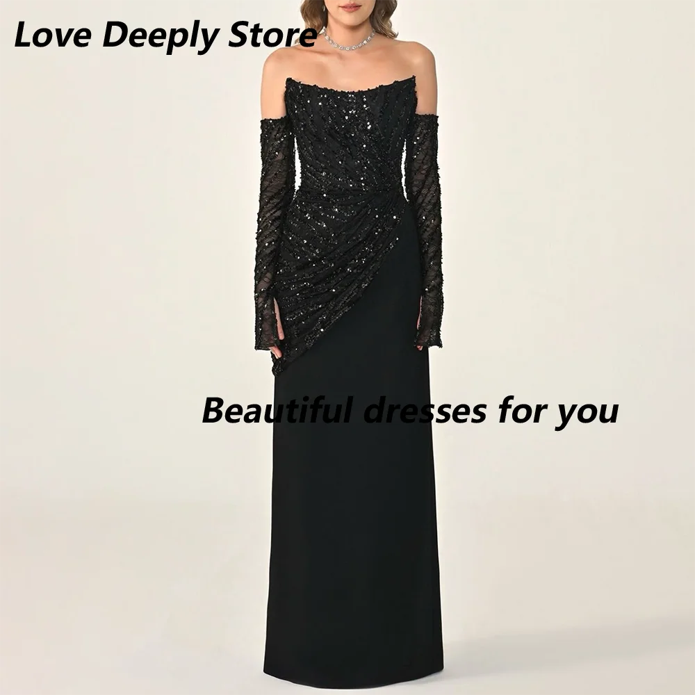Luxury Black Beaded Sequin Strapless Evening Dress 3/4 Sleeves A Line Floor Length Prom Gown Slit Backless Elegant Party Dresses
Luxury Black Beaded Sequin Strapless Evening Dress 3/4 Sleeves A Line Floor Length Prom Gown Slit Backless Elegant Party Dresses