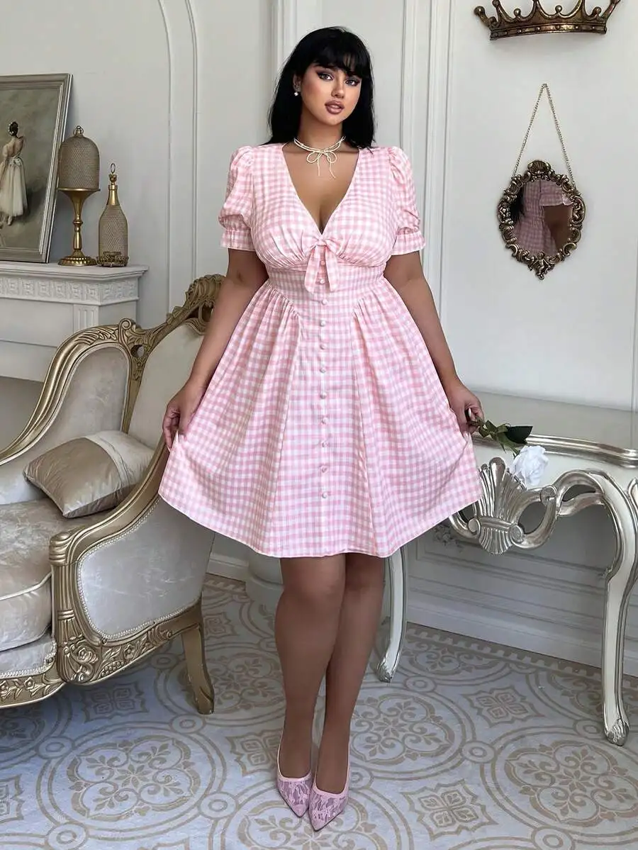 Plus Size V-Neck Short Sleeve Plaid Bow Tie Waist Ruffle Knee-Length A-Line Vintage Elegant Casual Dress
Plus Size V-Neck Short Sleeve Plaid Bow Tie Waist Ruffle Knee-Length A-Line Vintage Elegant Casual Dress