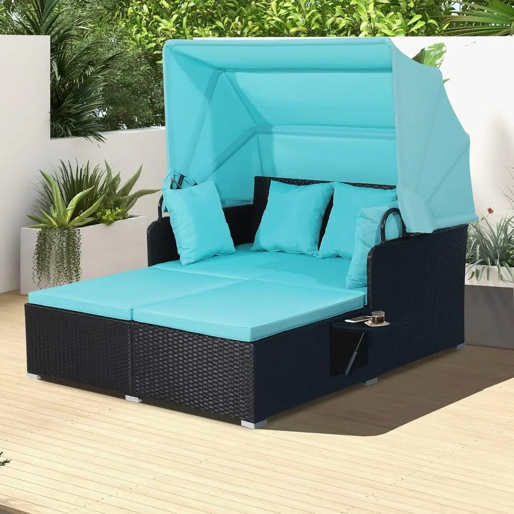 Turquoise Cushioned Wicker Patio Daybed Set with Retractable Furniture for Outdoor Relaxation
Turquoise Cushioned Wicker Patio Daybed Set with Retractable Furniture for Outdoor Relaxation