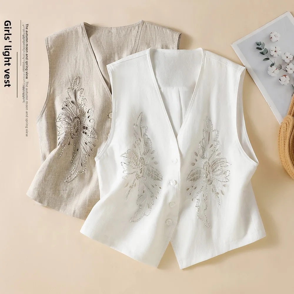 New Chinese Style Heavy Embroidery Hollow out Bead Vest Women Summer Elegance V Neck Sleeveless Outerwear Tank Top
New Chinese Style Heavy Embroidery Hollow out Bead Vest Women Summer Elegance V Neck Sleeveless Outerwear Tank Top
