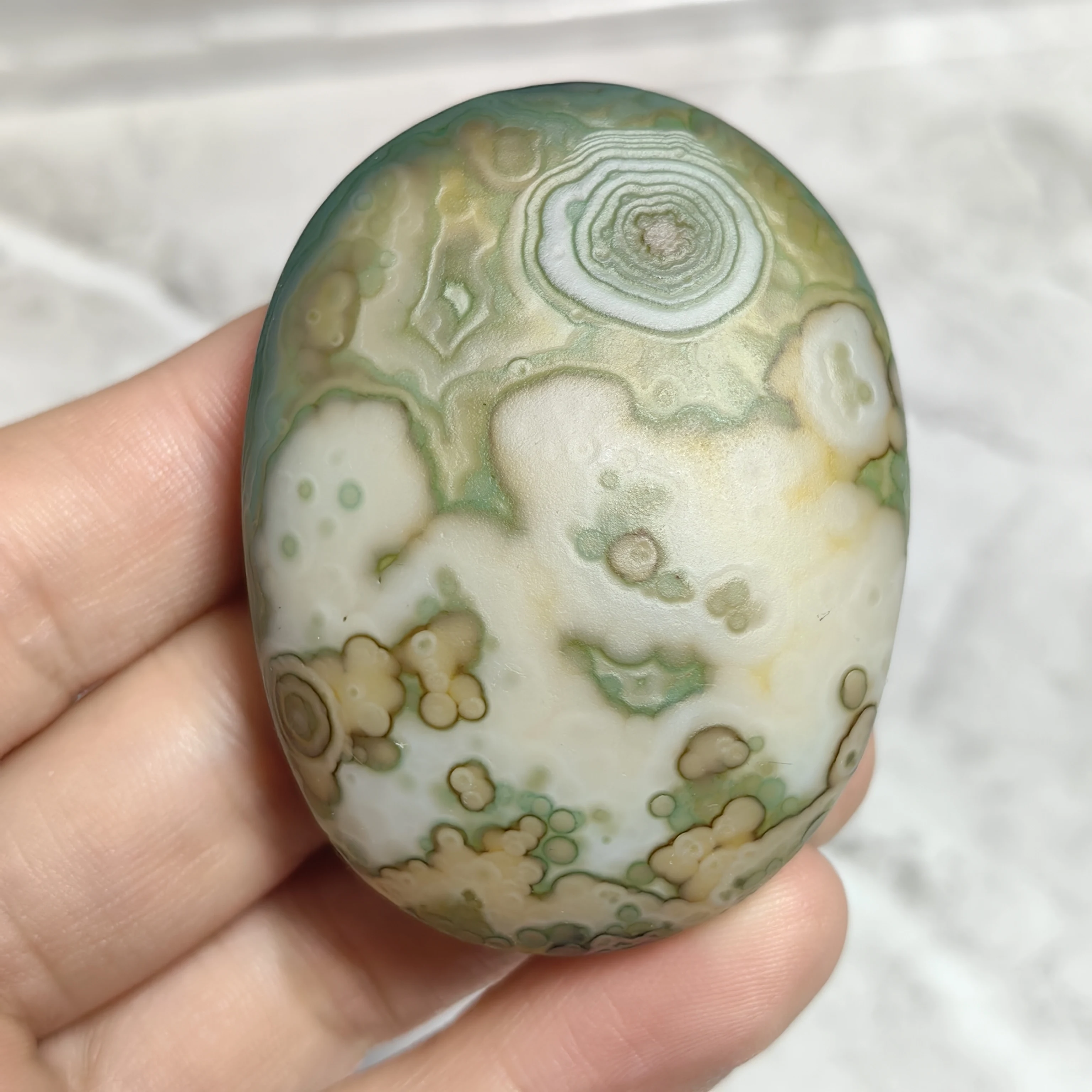 Natural Divine Eye Agate, White-green Oval Stone with Eye Pattern. Mineral Energy Crystal Chakra Healing and Spiritual Therapy
Natural Divine Eye Agate, White-green Oval Stone with Eye Pattern. Mineral Energy Crystal Chakra Healing and Spiritual Therapy