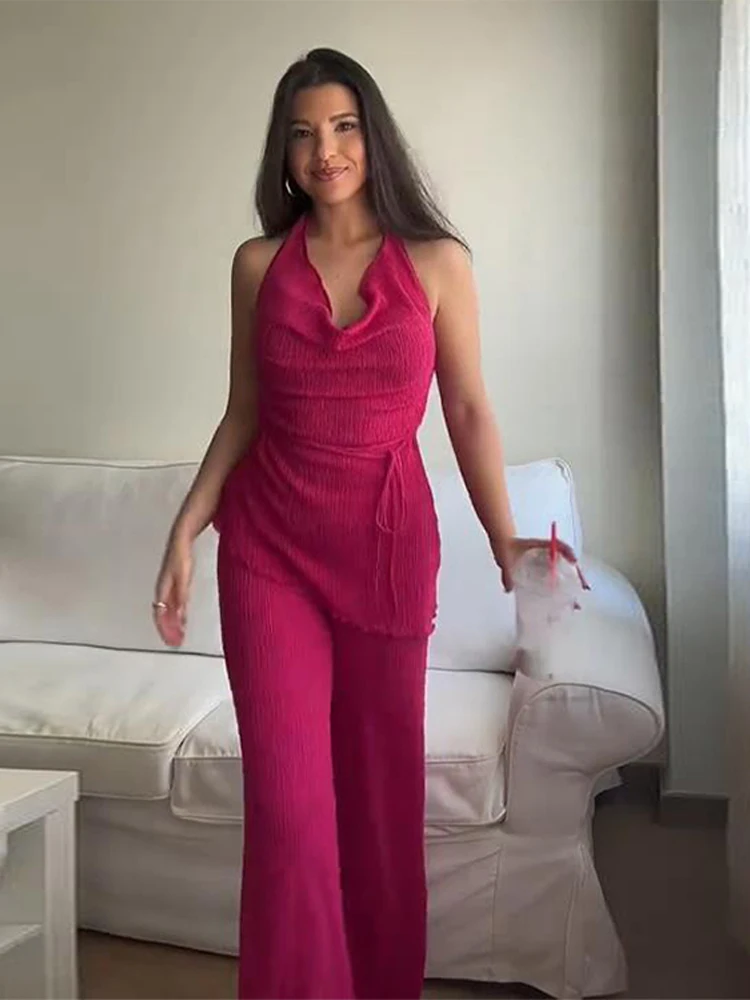 Texture Hanging Neck Asymmetrical Top Straight Solid Color Pants Women's Chic Set Casual Street Commuting Women's Fashion Suits
Texture Hanging Neck Asymmetrical Top Straight Solid Color Pants Women's Chic Set Casual Street Commuting Women's Fashion Suits