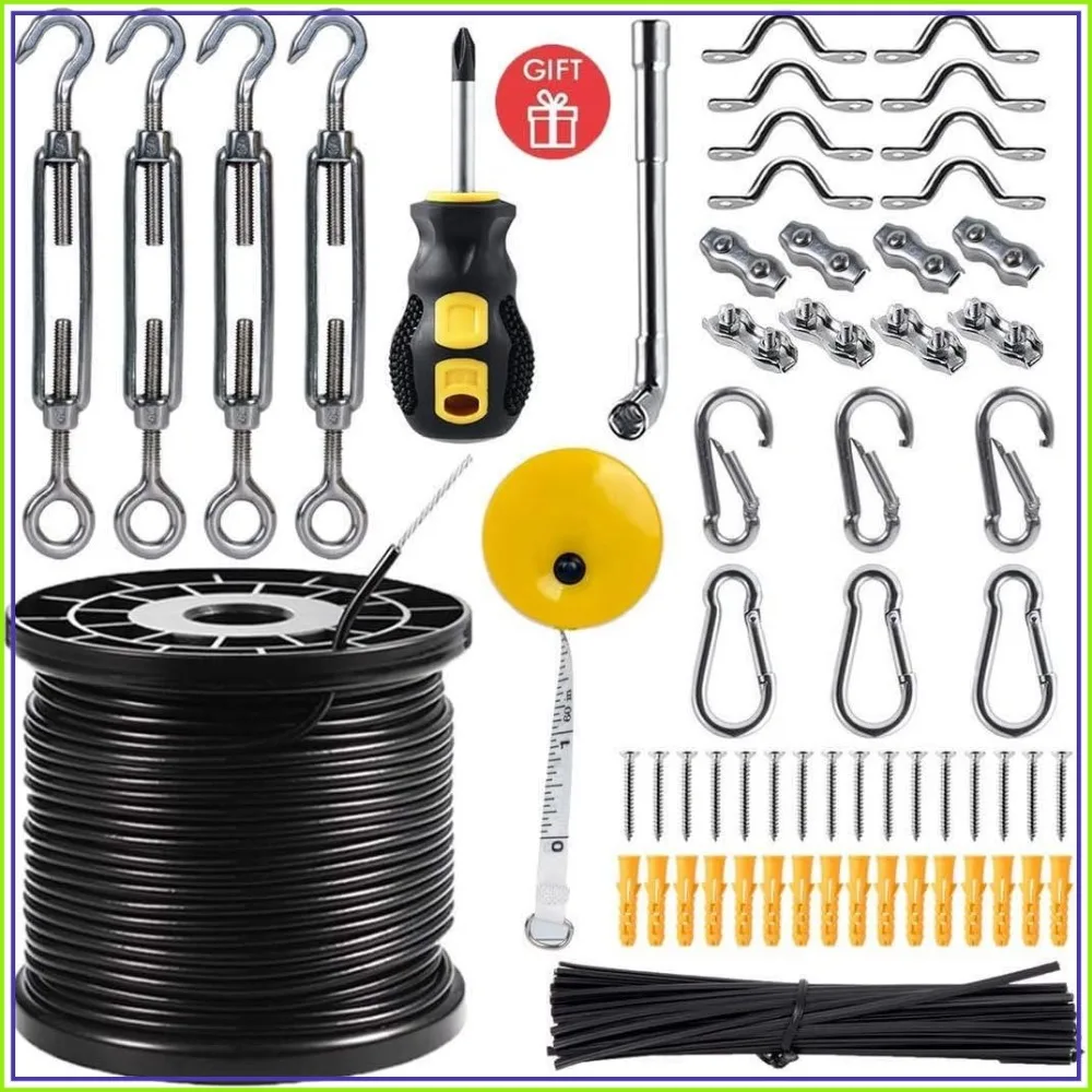 String Light Hanging Kit, Guide Wire for Outdoor String Lights, Shade Sail Hardware Kit, 164ft Nylon Coated Stainless Steel 304 Wire Rope
String Light Hanging Kit, Guide Wire for Outdoor String Lights, Shade Sail Hardware Kit, 164ft Nylon Coated Stainless Steel 304 Wire Rope
