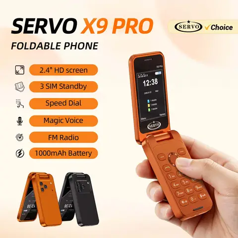 SERVO X9 PRO Pocket Flip Feature Phone 2.4'' Screen Triple SIM Standby Magic Voice Speed Dial FM Radio MP4 Flashlight Cellphone