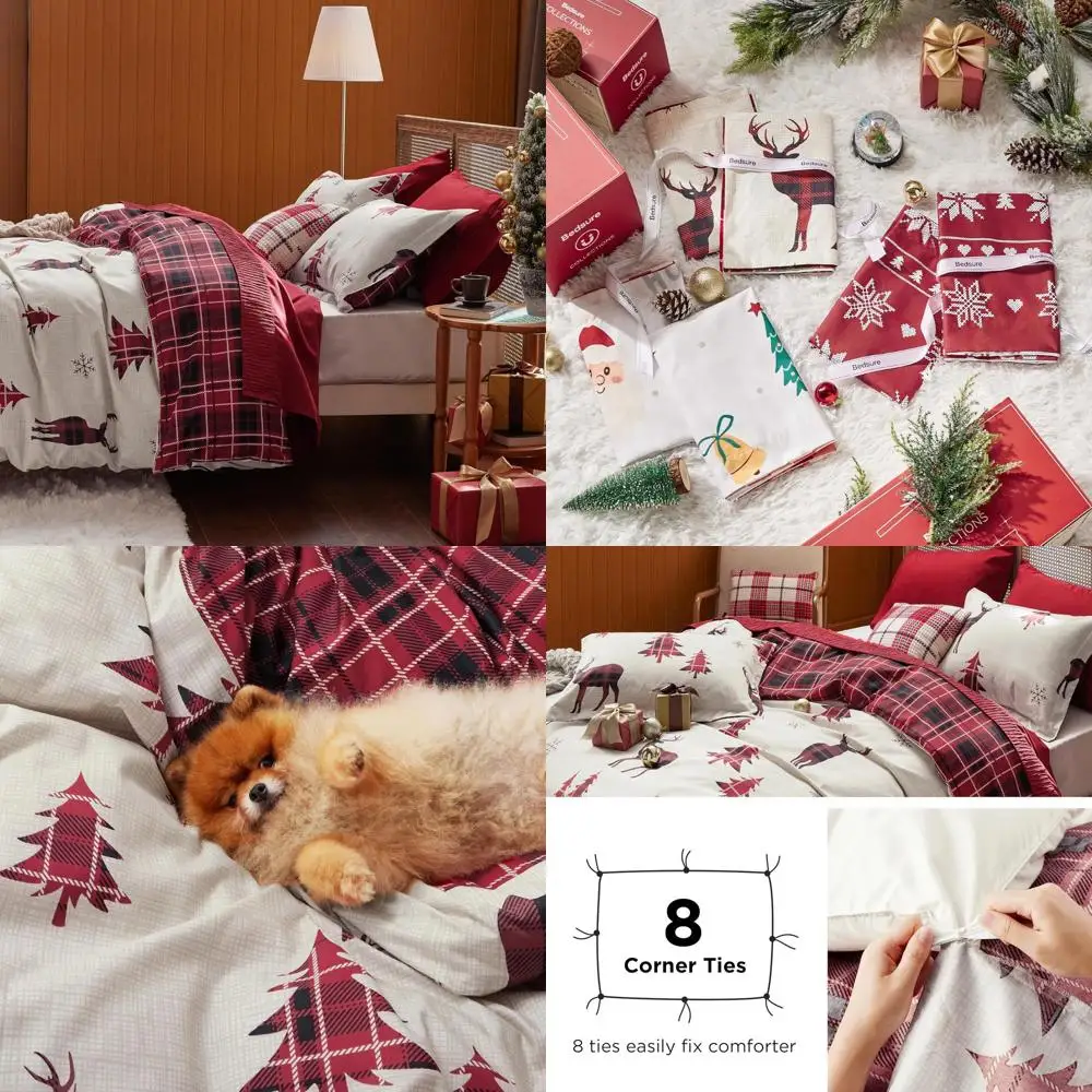 Queen Size Reversible Christmas Duvet Cover Set with Reindeer Plaid and 2 Pillow Shams
Queen Size Reversible Christmas Duvet Cover Set with Reindeer Plaid and 2 Pillow Shams
