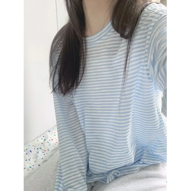Blue Striped Long Sve Slimming Loose Women's T-irt Spring 2025 New Sle Base Layer irt Small Size Lazy Sle Top
Blue Striped Long Sve Slimming Loose Women's T-irt Spring 2025 New Sle Base Layer irt Small Size Lazy Sle Top